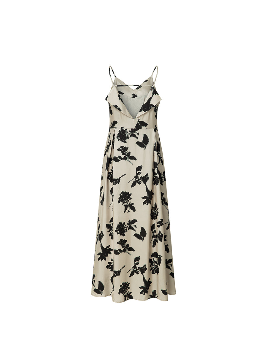 Printed Cupro Spaghetti Strap Dress