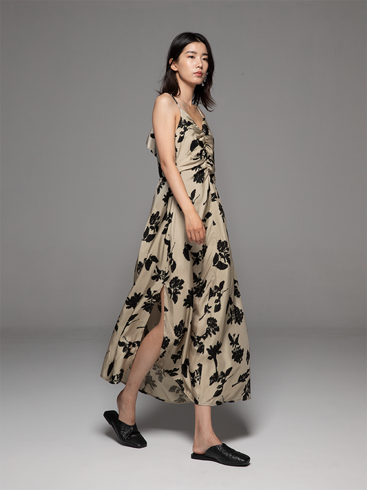 Printed Cupro Spaghetti Strap Dress