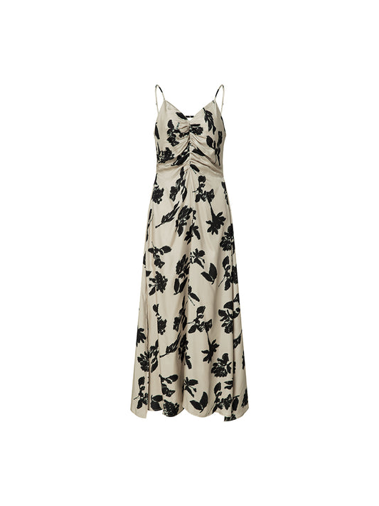 Printed Cupro Spaghetti Strap Dress