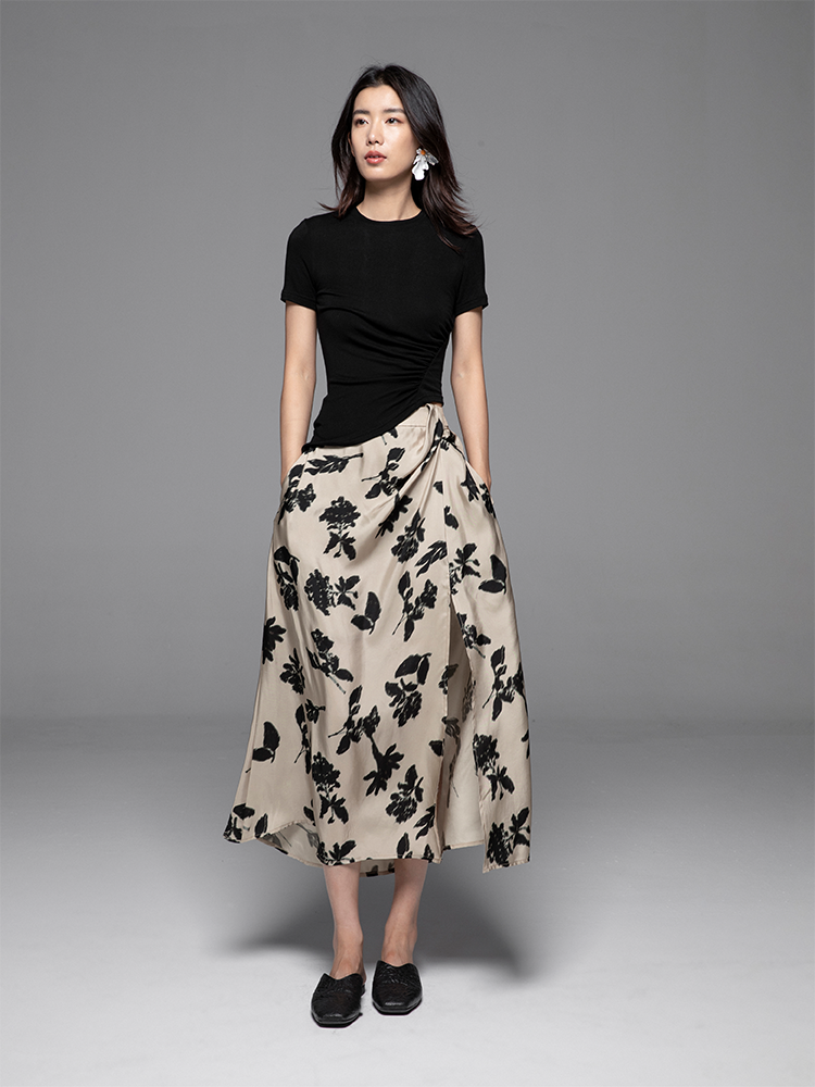 Printed Cupro Midi Skirt