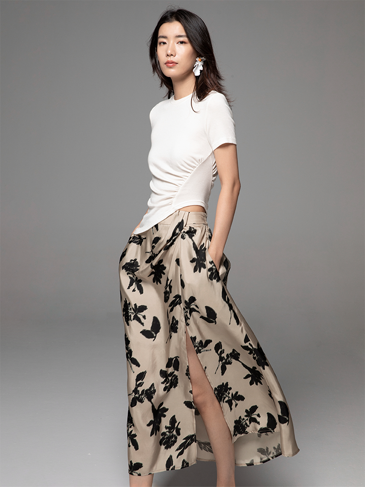 Printed Cupro Midi Skirt