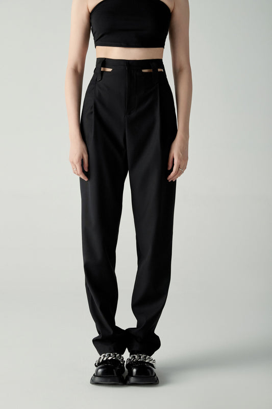 Hollow Waist Stacked Wide-Leg Pants