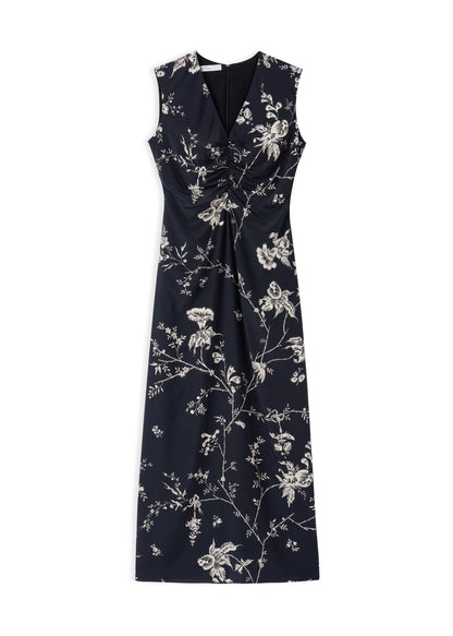 Black Vine Branch Print Sleeveless Dress