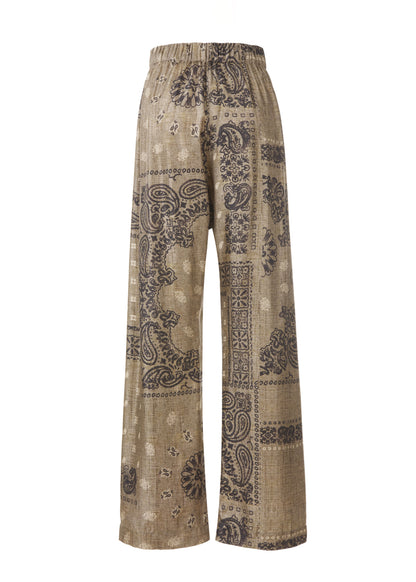 Wood Grain Cashew Tie-Waist Pants