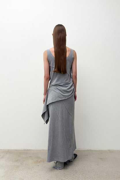 DOUBLE LAYERED LONG DRESS Melange Grey