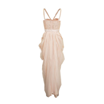 Hollow Floral Vase Dress Sweet Potato Pink