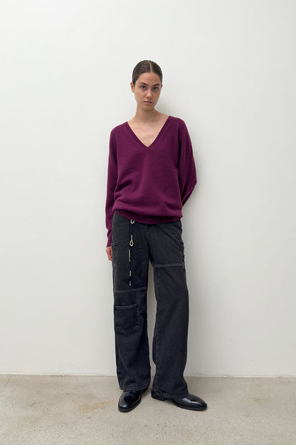 V NECK CASHMERE KNIT-WINE