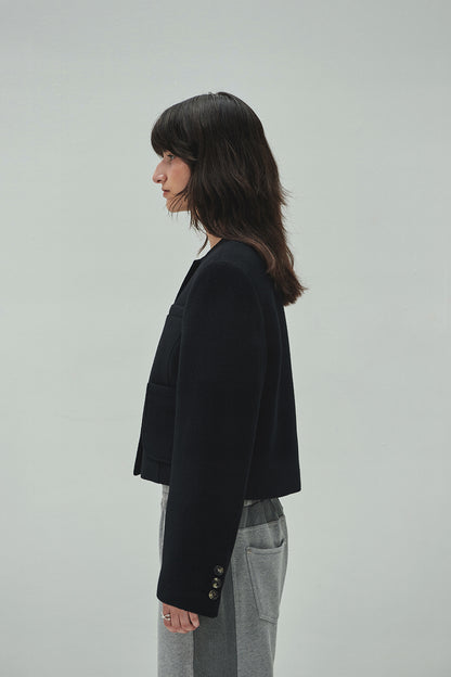 WOOLLY NO COLLAR JACKET BLACK