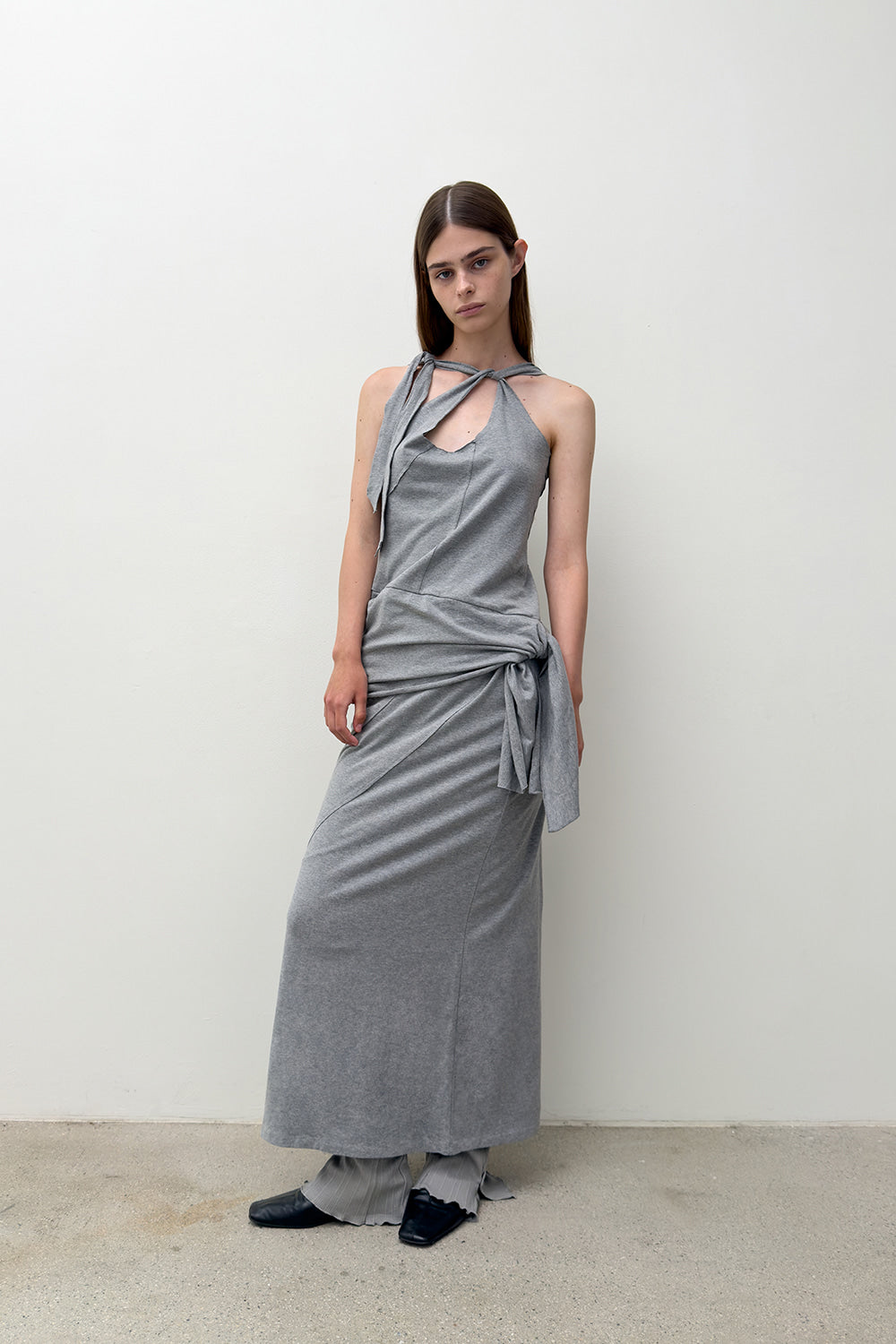 DOUBLE LAYERED LONG DRESS Melange Grey
