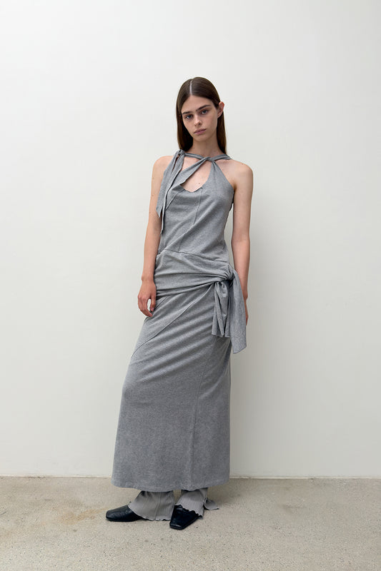 DOUBLE LAYERED LONG DRESS Melange Grey