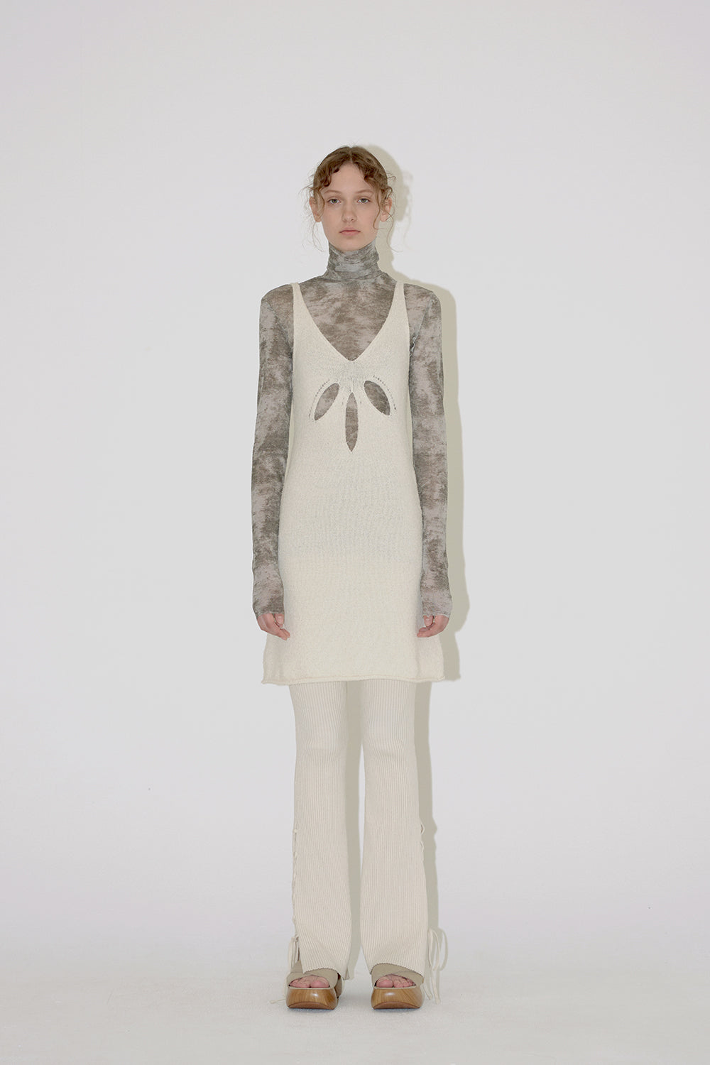 TERRY V NECK DRESS Ivory