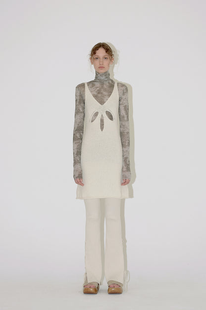 TERRY V NECK DRESS Ivory