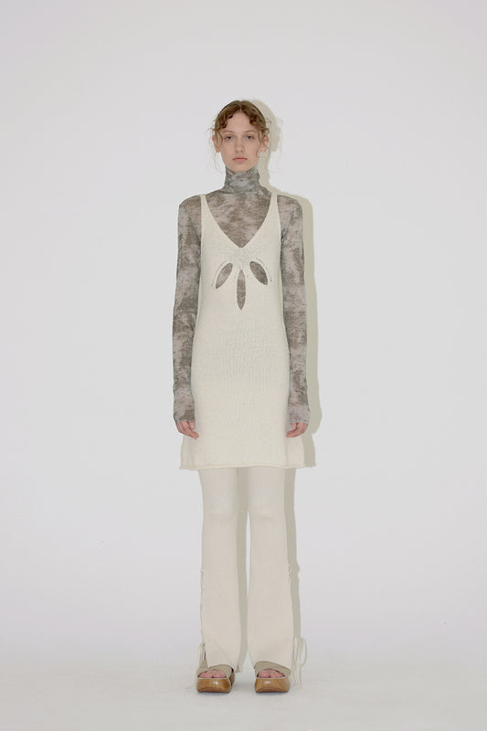 TERRY V NECK DRESS Ivory