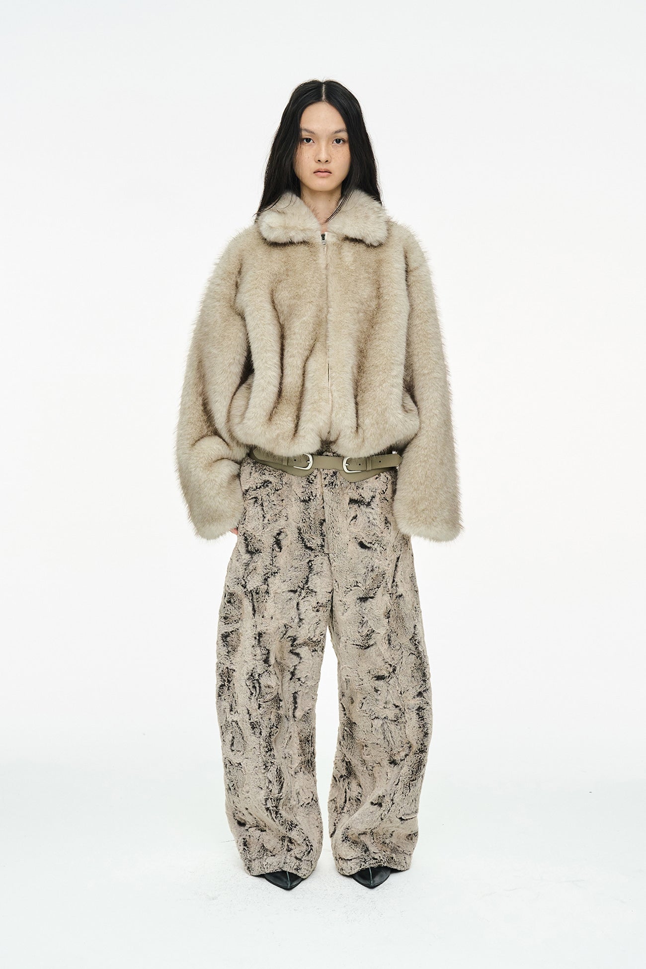 SHEARED FUR WIDE PANTS / BEIGE