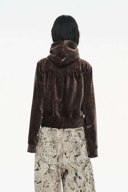 SHIRRING ZIP UP / BROWN