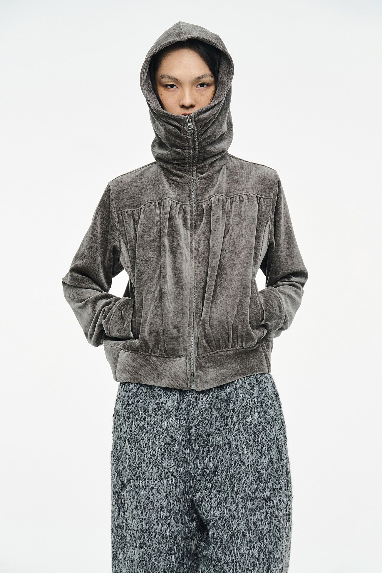 SHIRRING ZIP UP / GRAY