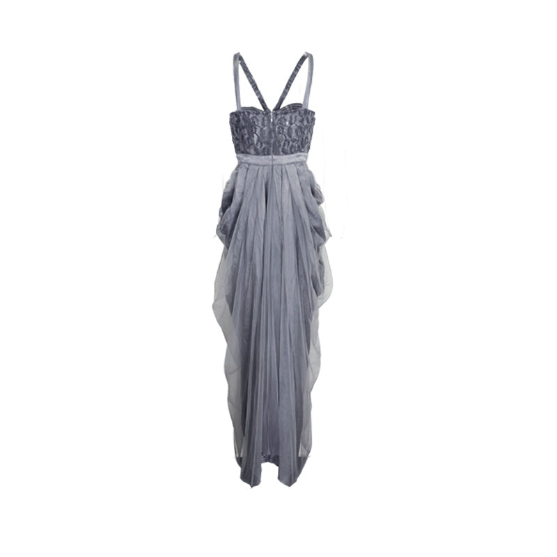 Hollow Floral Vase Dress Tea-Dyed Ash Blue