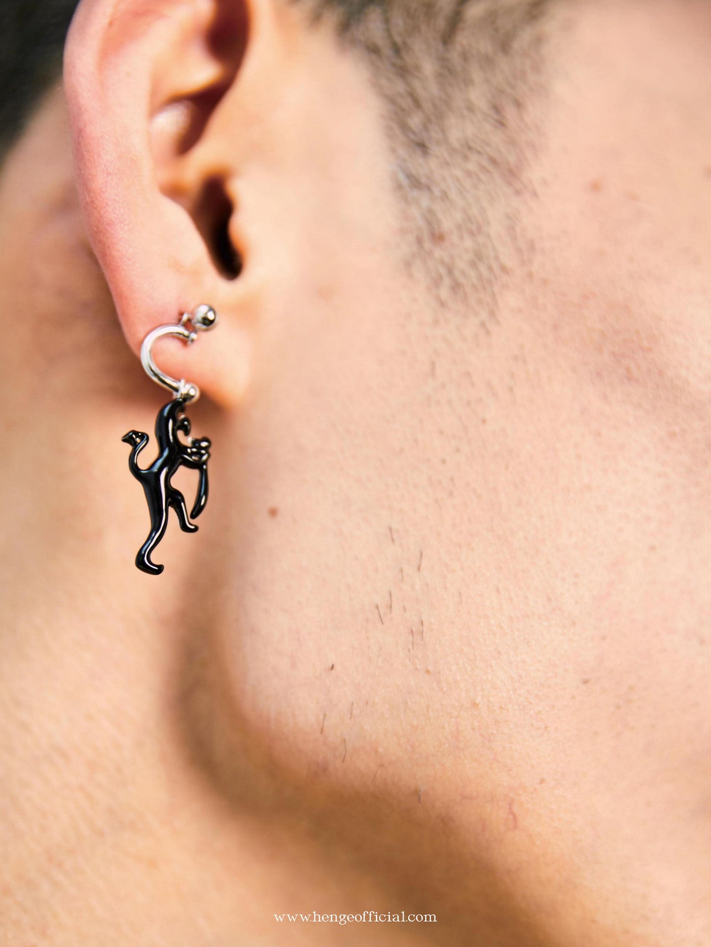 Black Drip Glaze Tiger Talisman Asymmetric Earrings