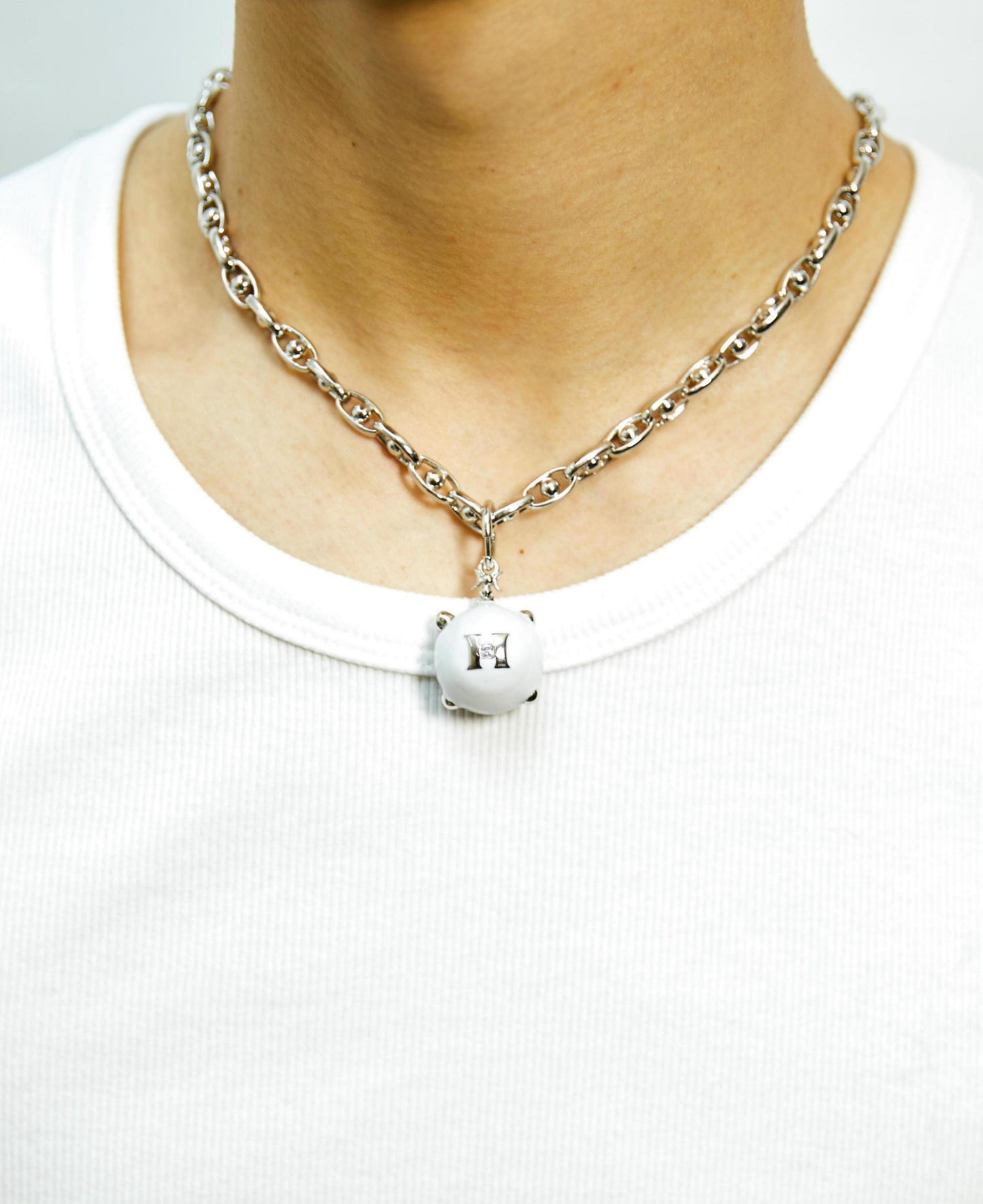 White Spherical Pendant Necklace