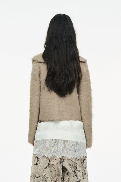HAIRY COLLAR CARDIGAN / BEIGE