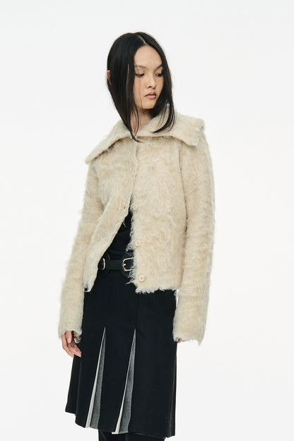 HAIRY COLLAR CARDIGAN / IVORY