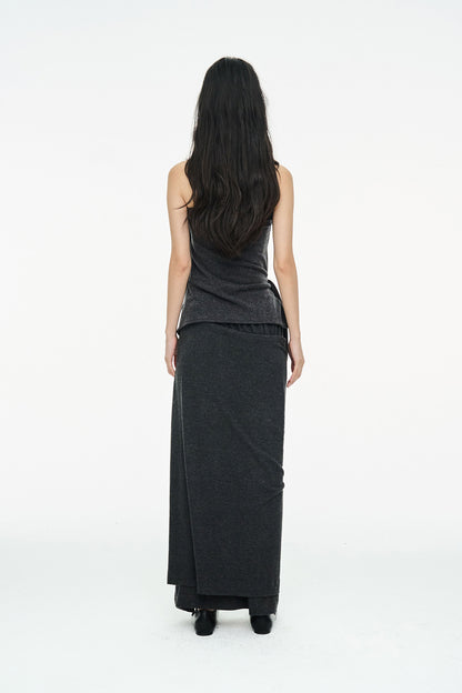 DRAPE LONG SKIRT / CHARCOAL