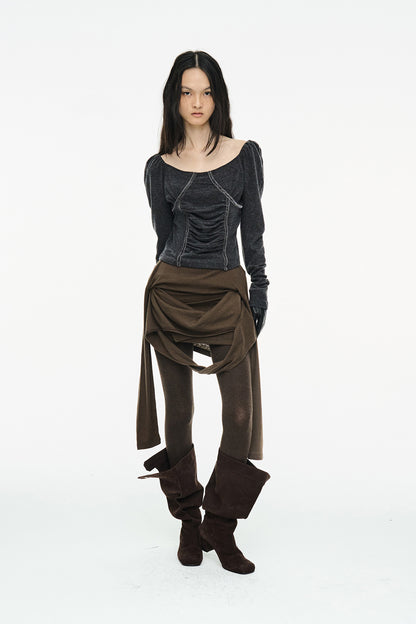 LAYERED HALTER TOP / BROWN