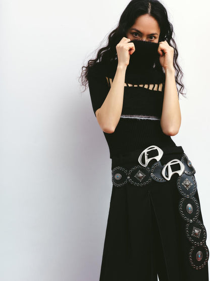 Retro Round Patchwork Long Belt with Rivets