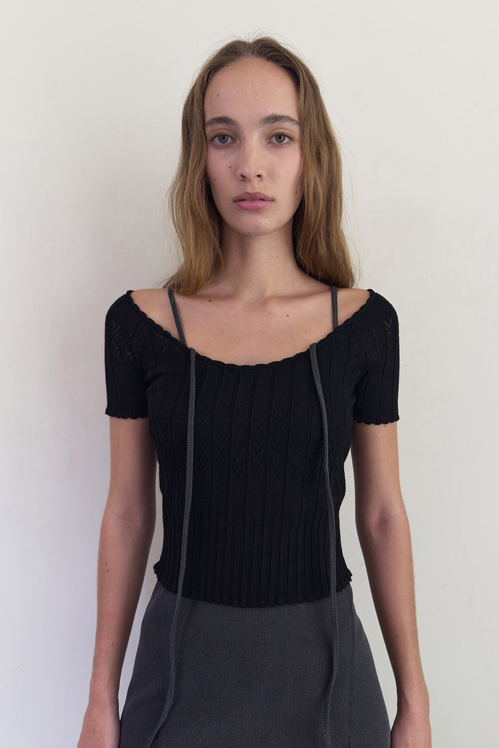 SCALLOP HALF SLEEVE KNIT