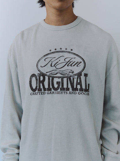 Kijun MEN｜Original Logo Waffle Long Sleeve Tee Light Grey