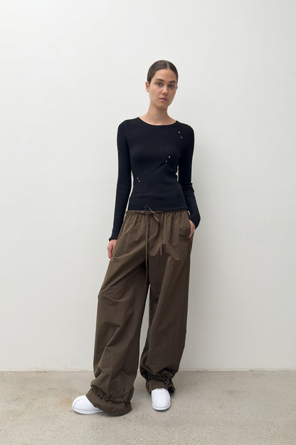 SLIM RIBBED SNAP KNIT BLACK