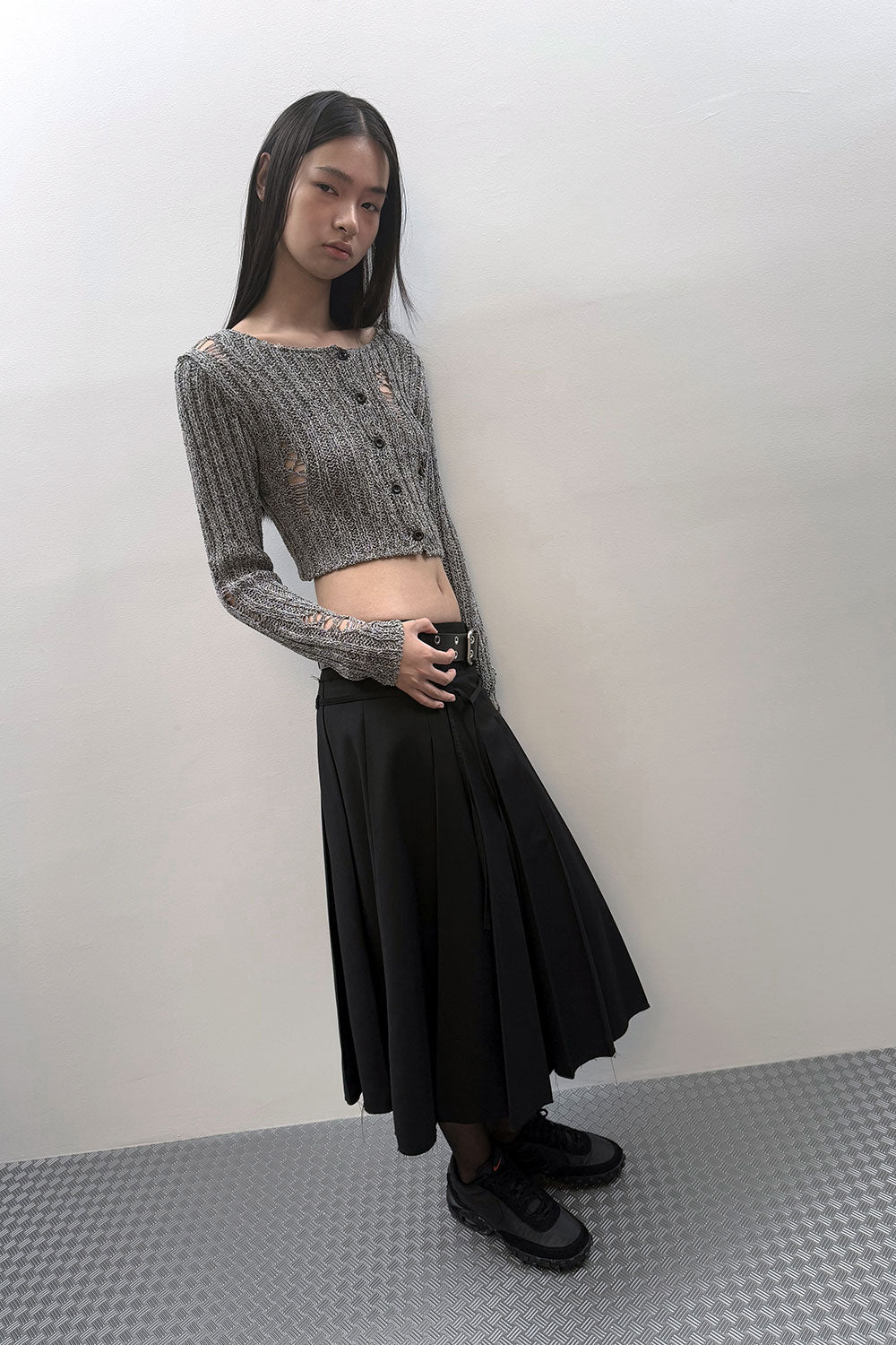 DAMAGE CROP CARDIGAN GREY