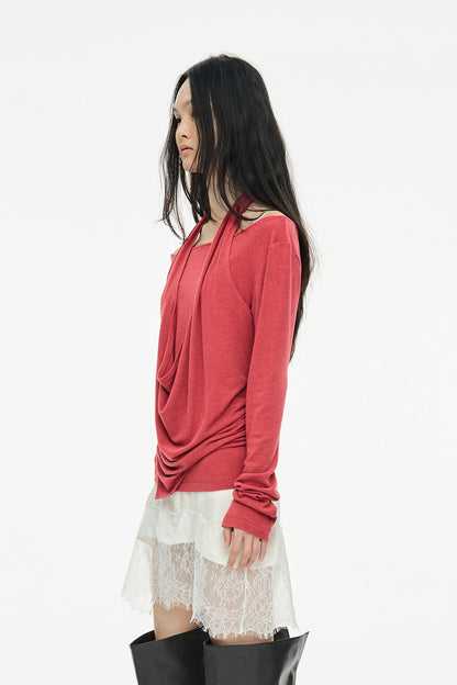 LAYERED HALTER TOP / RED