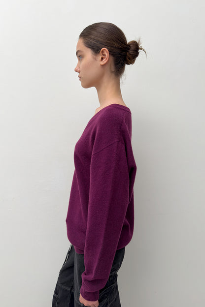 V NECK CASHMERE KNIT-WINE