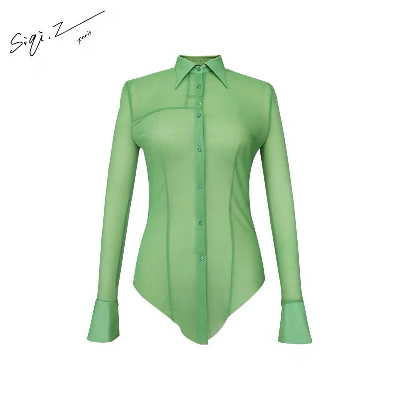 Glass Yarn Shiny Green Shirt