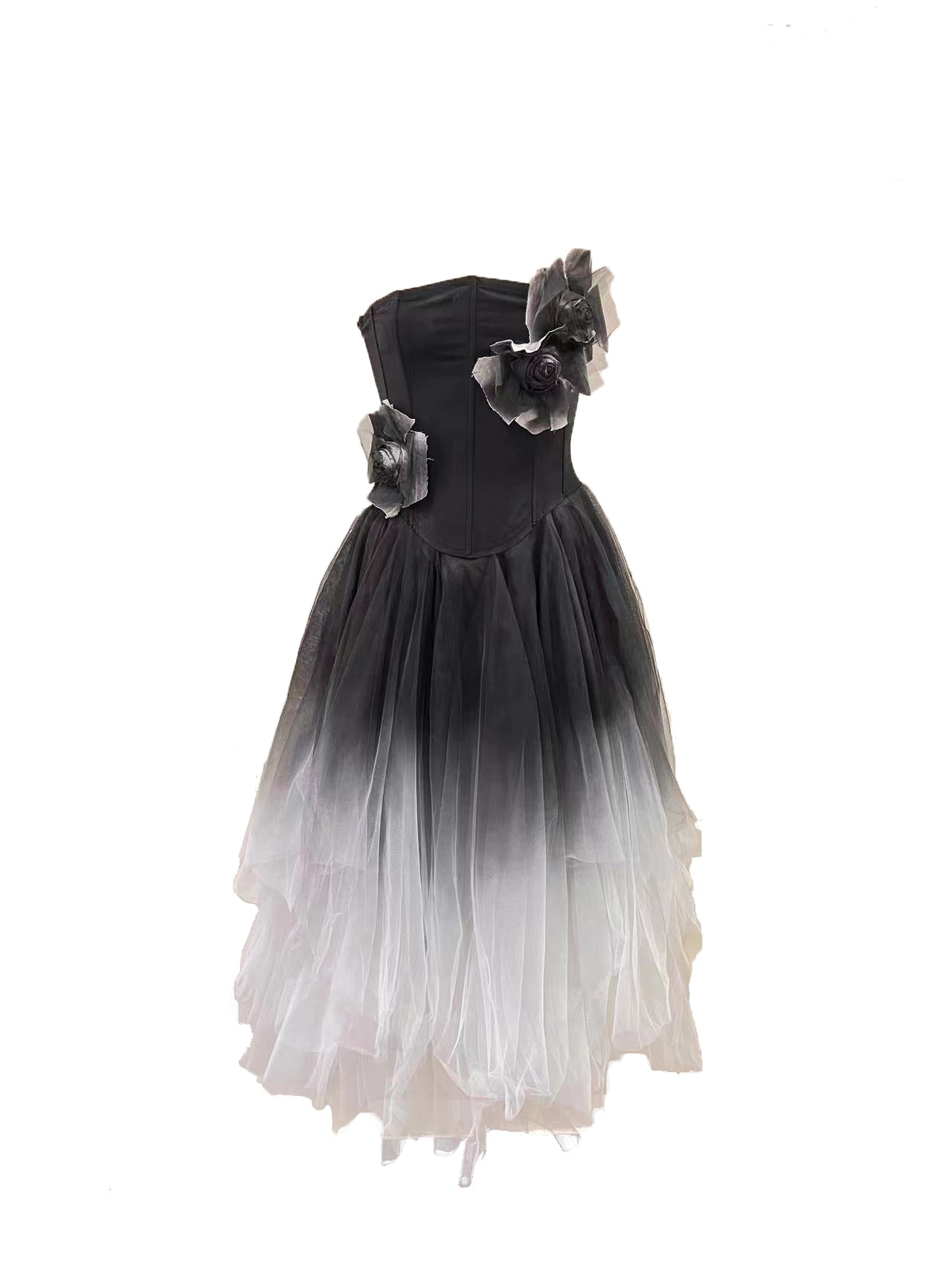 Garden Thicket Spirit Bustier Tulle Dress (Detachable Straps) Black Floral Version