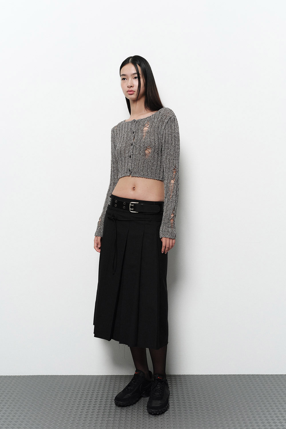 DAMAGE CROP CARDIGAN GREY