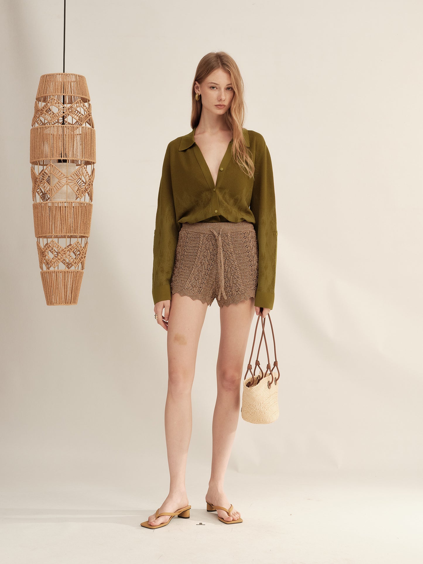 Textured Wave-Hem Knit Shorts