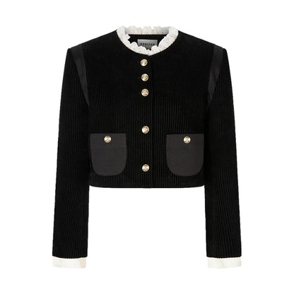 French Style Lace Collar Corduroy Jacket with Gold Buttons