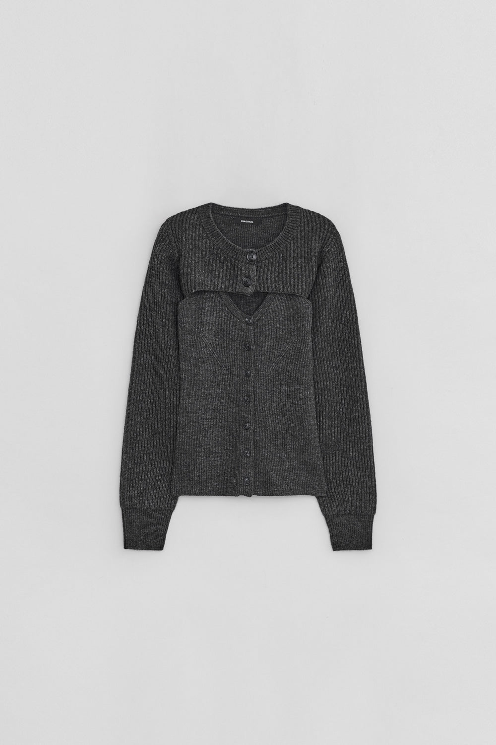 LAYERED KNIT CARDIGAN DRAK GREY