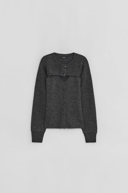 LAYERED KNIT CARDIGAN DRAK GREY