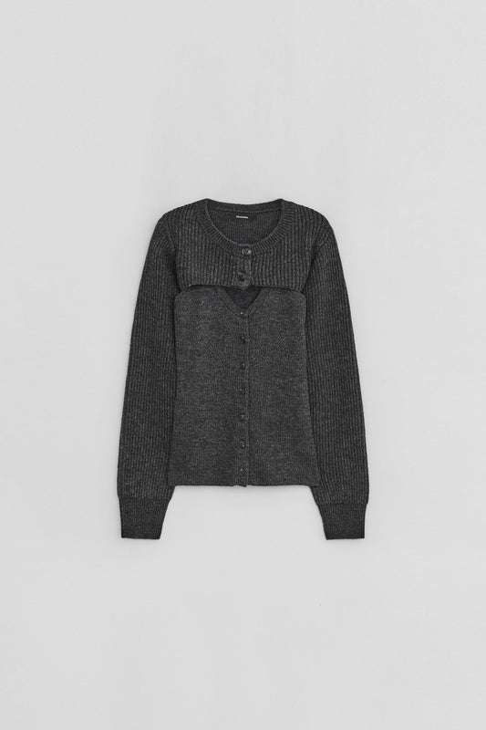 LAYERED KNIT CARDIGAN DRAK GREY