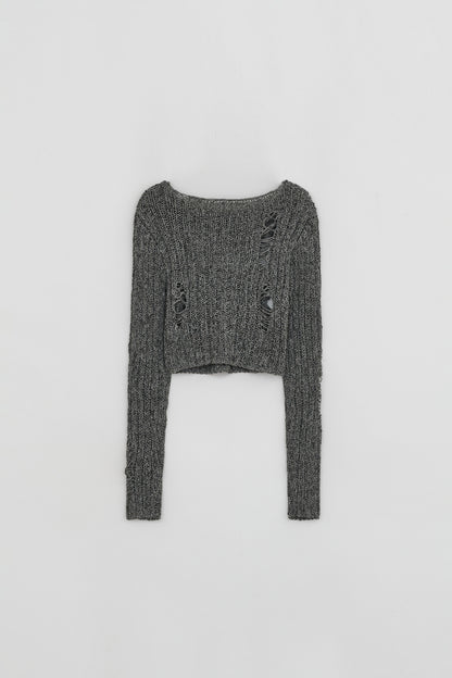 DAMAGE CROP CARDIGAN GREY