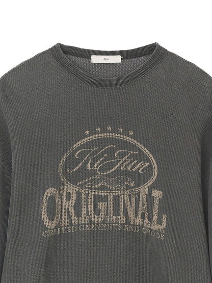 Kijun MEN｜Original Logo Waffle Long Sleeve Tee Charcoal
