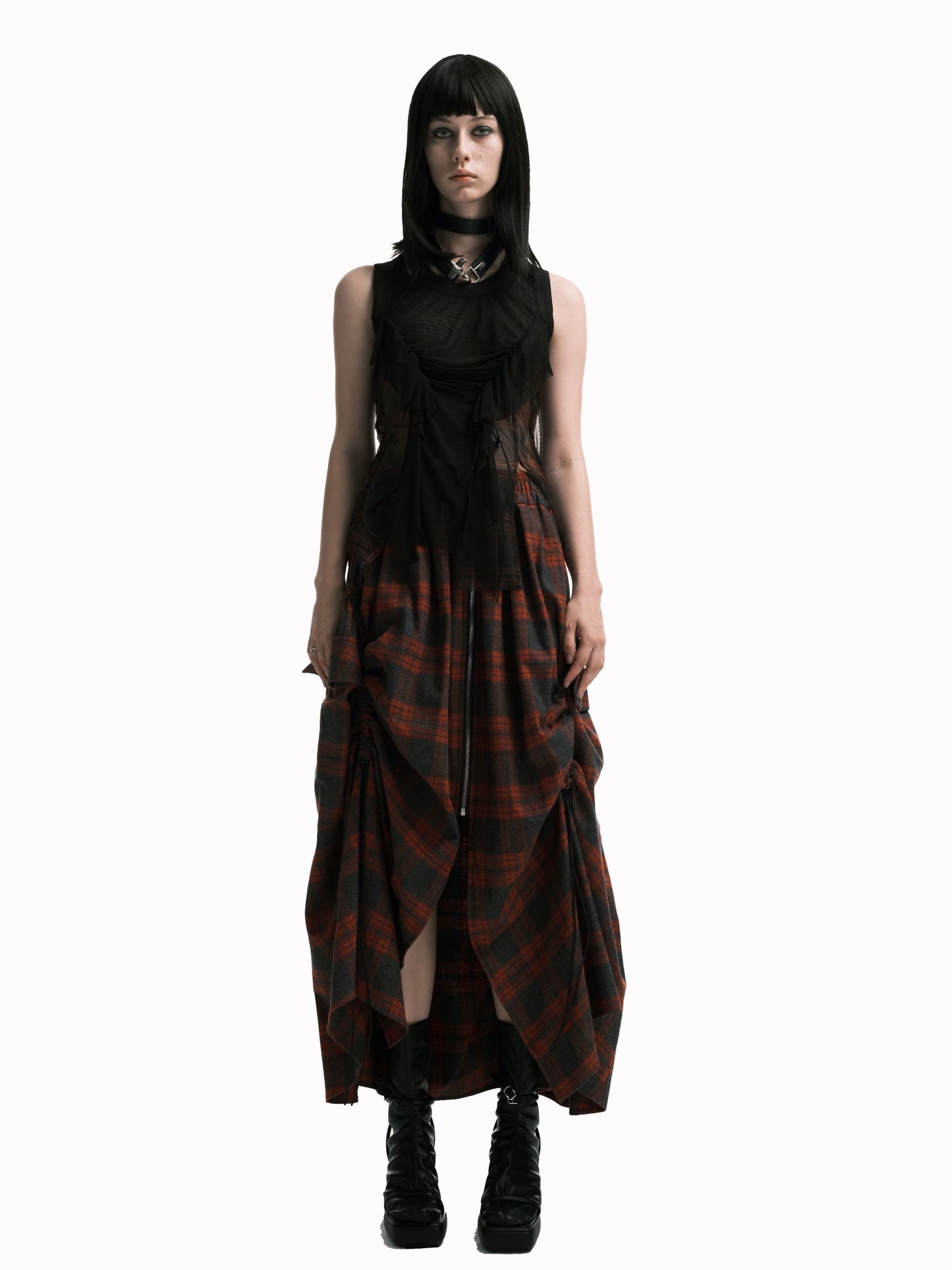 Zipper Front Drawstring Long Skirt