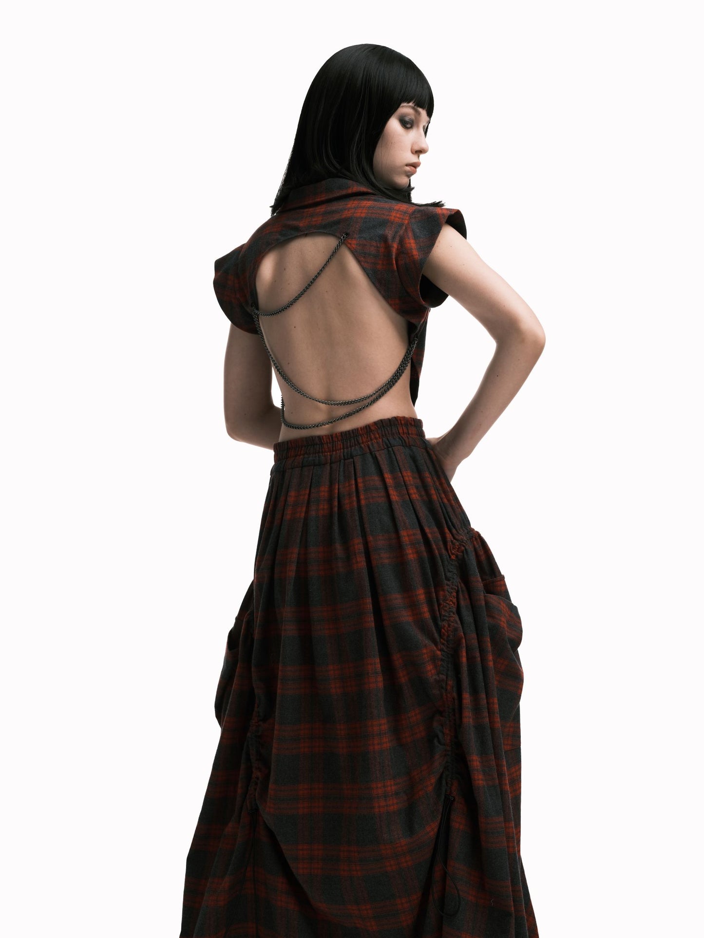 Zipper Front Drawstring Long Skirt