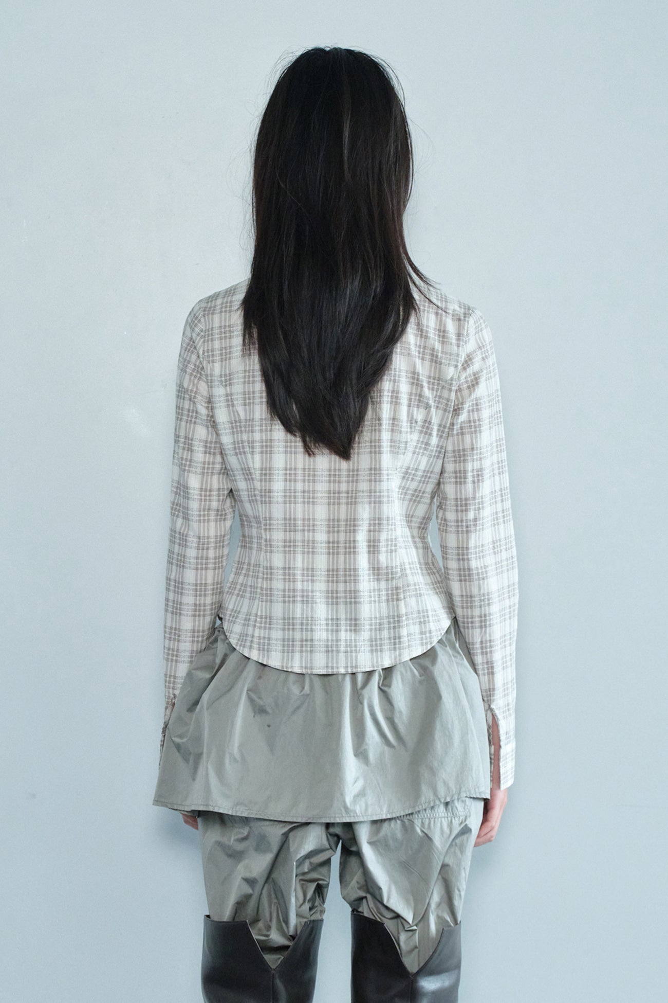 BUSTIER CHECK SHIRT / BEIGE