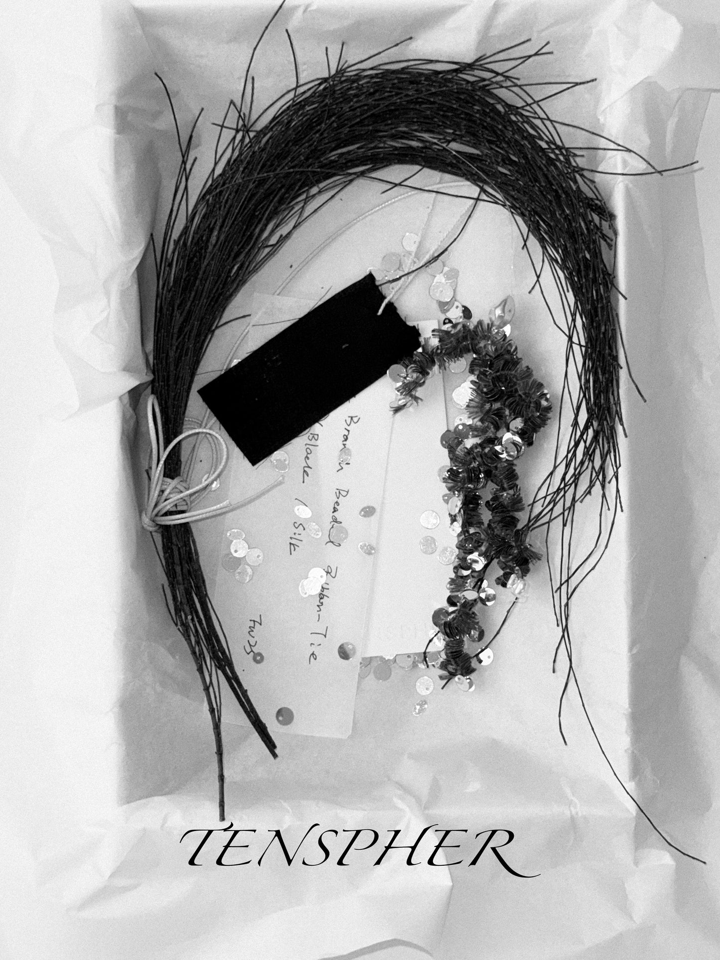 Pine Branch Beaded Ribbon-Tie Dress