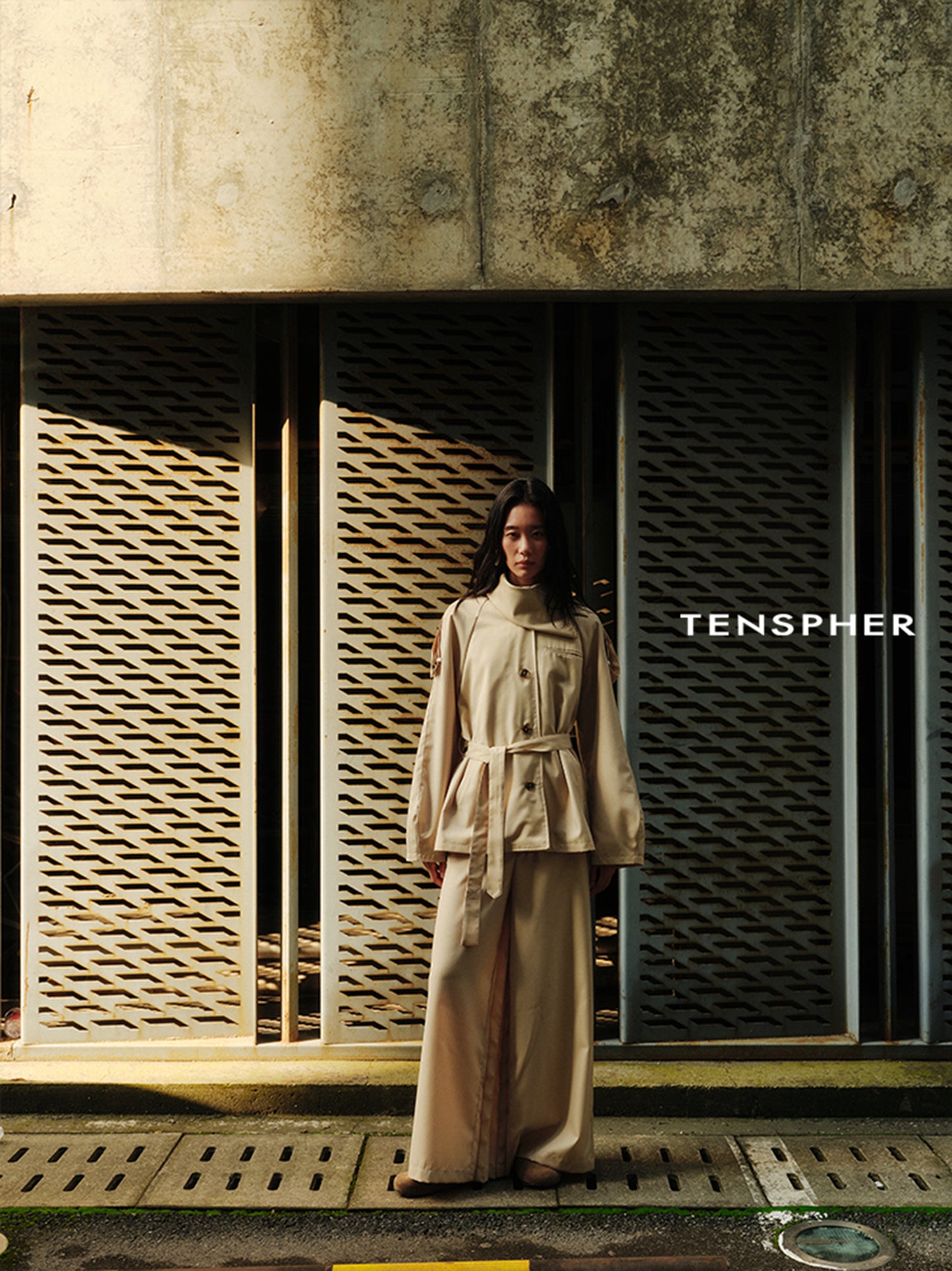 Asymmetric Shirt-Collar Wool Trench