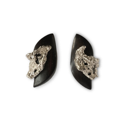 Spirit Wing Floating Shadow Small Ear Stud Ebony Silver